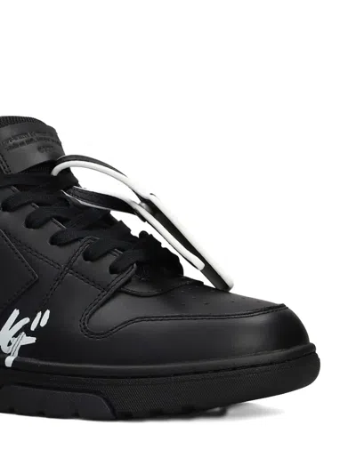 Off-white Out Of Office Black Low Top Sneakers With Arrow Patch In Leather Man In Multi