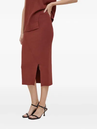 侧开衩中长半身裙