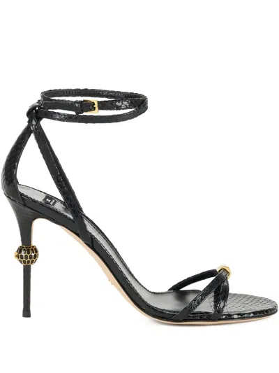 Elisabetta Franchi 80mm Leather Python Print Sandals In Black