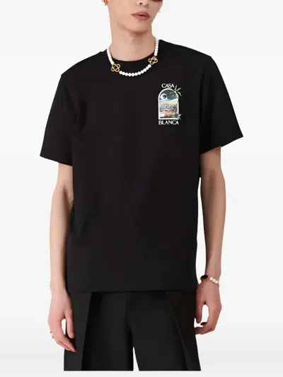 Casablanca La Night Oversized Logo-print Organic Cotton-jersey T-shirt In Black