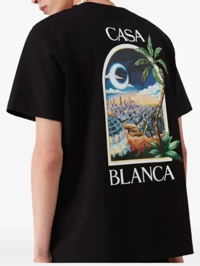 Casablanca La Night Oversized Logo-print Organic Cotton-jersey T-shirt In Black