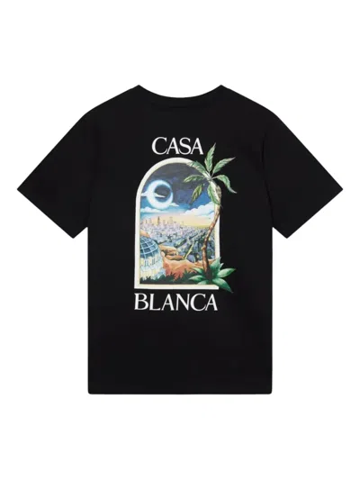 Casablanca La Night Oversized Logo-print Organic Cotton-jersey T-shirt In Black