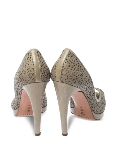 Pre-owned Casadei Vintage Perforated Peeptoe Pumps In Gray