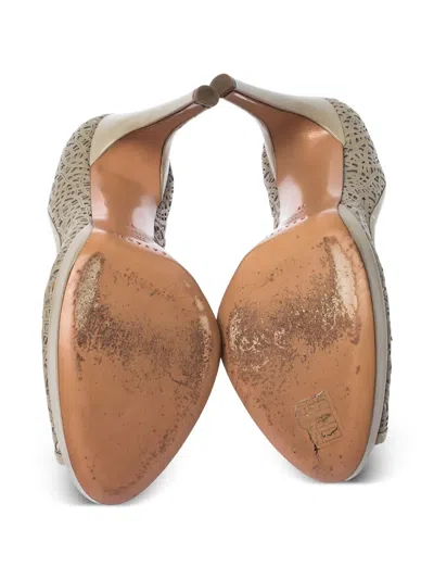 Pre-owned Casadei Vintage Perforated Peeptoe Pumps In Gray