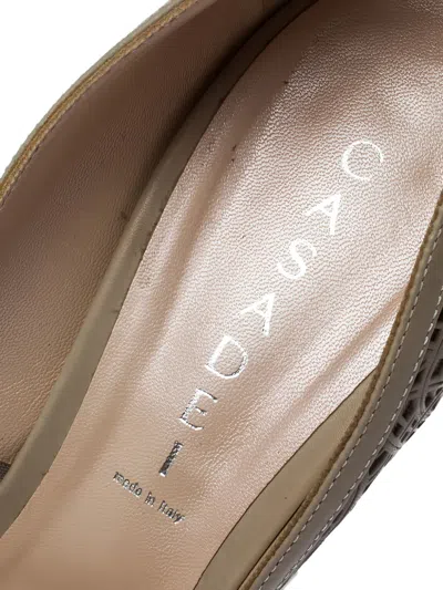 Pre-owned Casadei Vintage Perforated Peeptoe Pumps In Gray