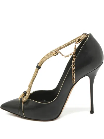 Pre-owned Casadei Vintage  110mm Leather Rope-chain Pumps In Black