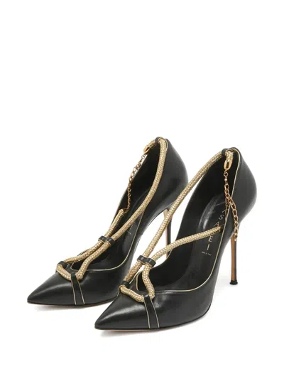 Pre-owned Casadei Vintage  110mm Leather Rope-chain Pumps In Black