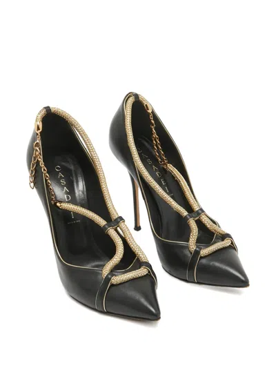 Pre-owned Casadei Vintage  110mm Leather Rope-chain Pumps In Black