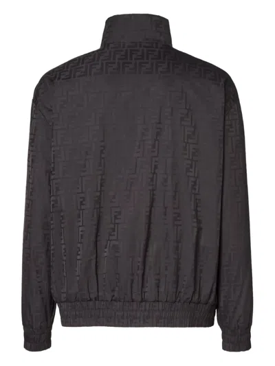 Fendi Men Black Jacket With High Neck And All-over Ff Motif In Tech Fabric Man