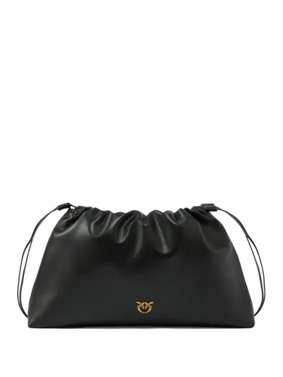 Pinko Maxi Clutch With Soft Calfskin Shoulder Strap In Black