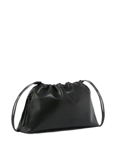 Pinko Maxi Clutch With Soft Calfskin Shoulder Strap In Black
