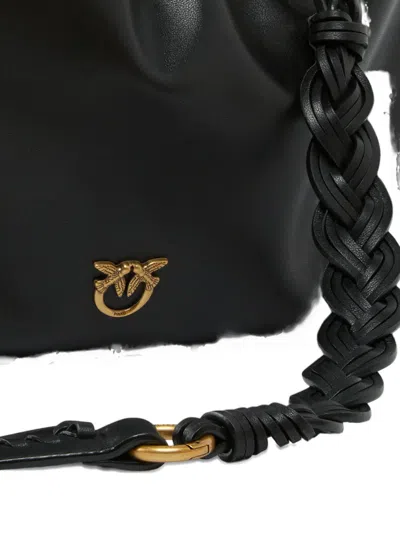 Pinko Maxi Clutch With Soft Calfskin Shoulder Strap In Black