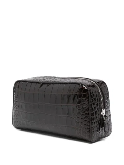 Tom Ford Rectangular Leather Beauty Case With Crocodile Texture In Black