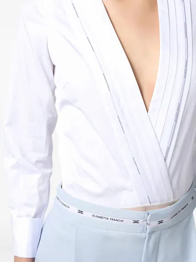 Elisabetta Franchi Pleated-detail Long-sleeve Bodysuit In White