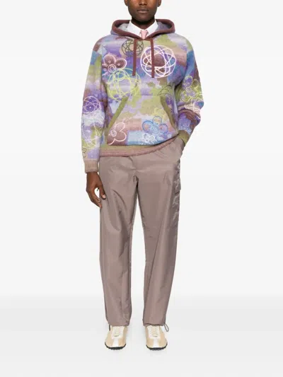 Kenzo Hooded Wool Blend Top Abstract Pattern In Multi