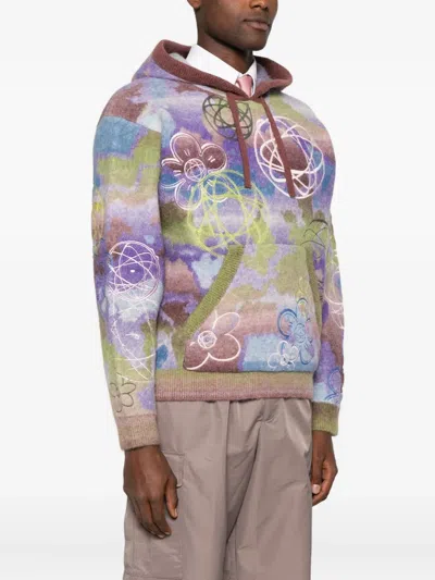 Kenzo Hooded Wool Blend Top Abstract Pattern In Multi