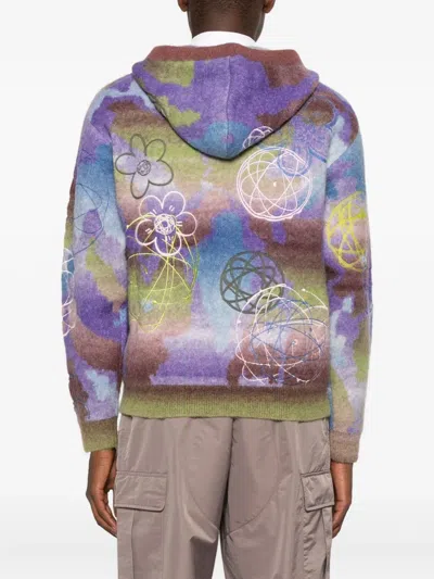 Kenzo Hooded Wool Blend Top Abstract Pattern In Multi