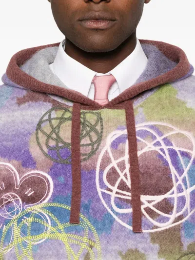 Kenzo Hooded Wool Blend Top Abstract Pattern In Multi