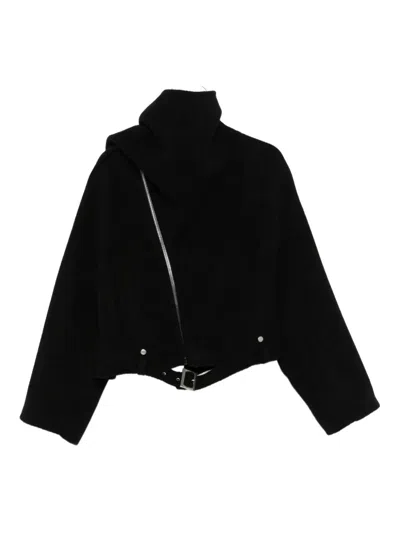 Rick Owens Cropped Flight Jacket Scarf Detail In Black