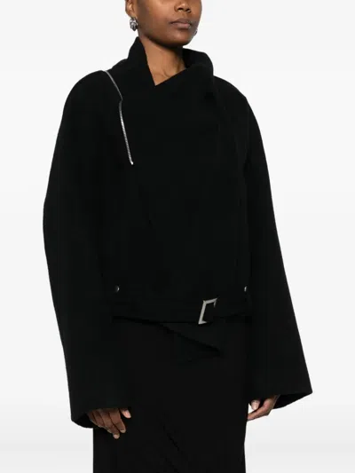 Rick Owens Cropped Flight Jacket Scarf Detail In Black