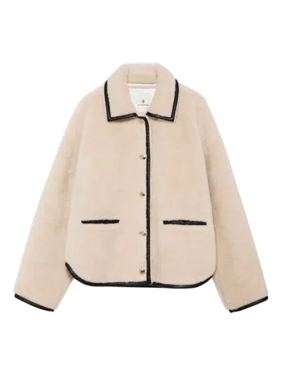 Anine Bing Piped Camden Teddy Jacket In Neutral