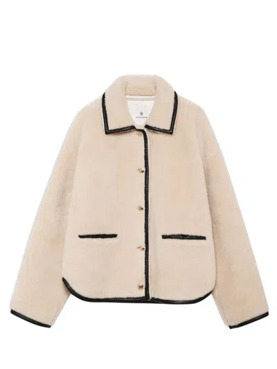 Anine Bing Piped Camden Teddy Jacket In Neutral