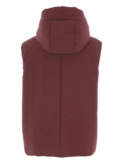 Jil Sander High Neck Hooded Padded Vest In Burgundy