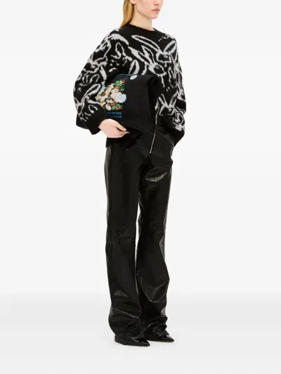 Msgm Sketched Bunnies Sweater In Black