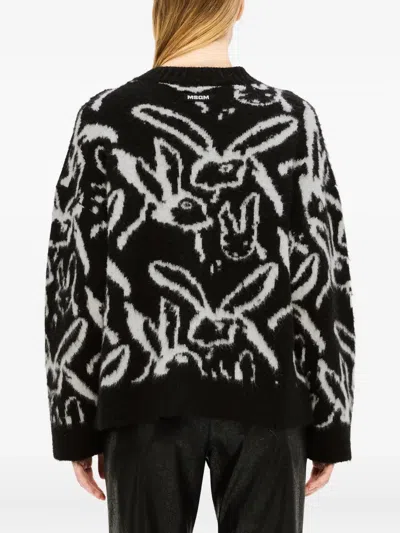 Msgm Sketched Bunnies Sweater In Black
