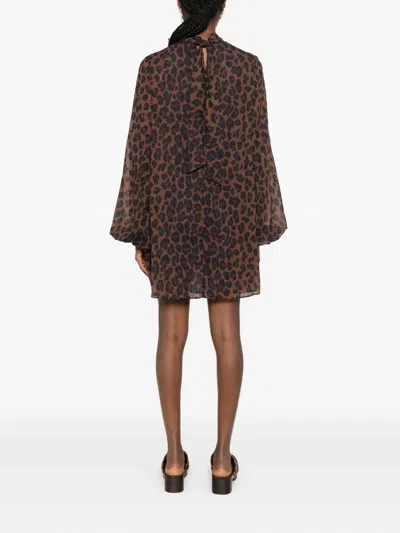 Simon Miller Leopard-print High-neck Mini Dress In Brown