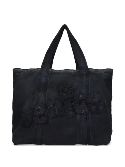 Erl Rectangular Tote Bag Embroidered Detail In Black