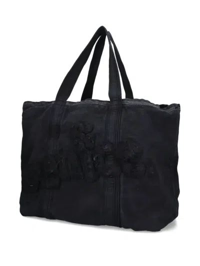 Erl Rectangular Tote Bag Embroidered Detail In Black