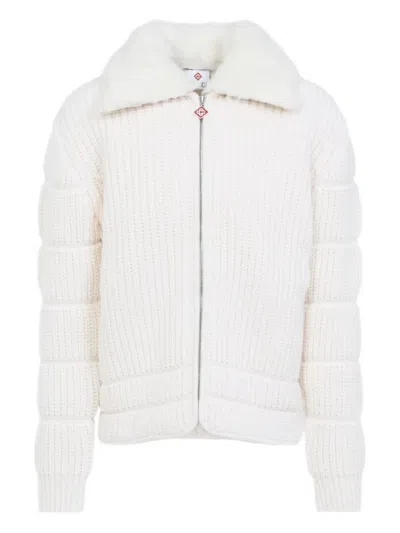 Casablanca Chunky Ribbed Knitted Jacket With Padded Detailing In White