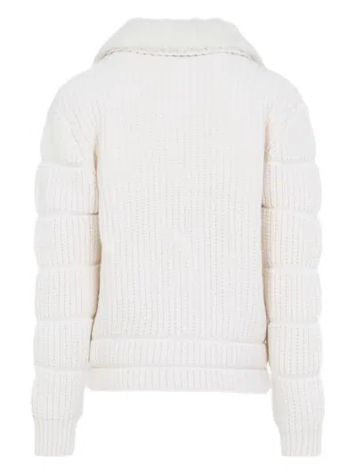 Casablanca Chunky Ribbed Knitted Jacket With Padded Detailing In White