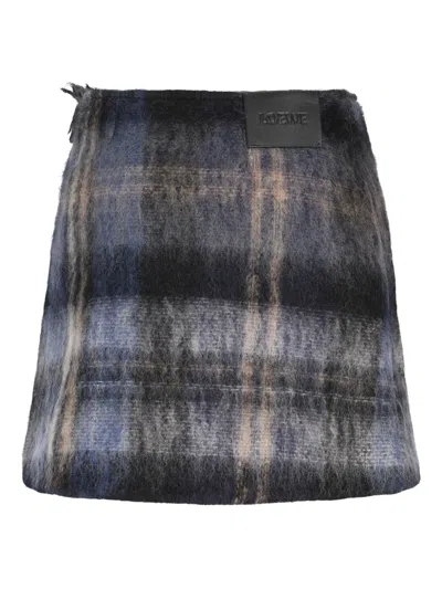 Loewe Blue Checked Mini Skirt In Mohair And Wool Blend In Multi