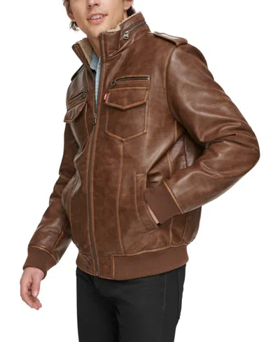 Levi's Men's Sherpa Lined Faux Leather Aviator Bomber In Brown