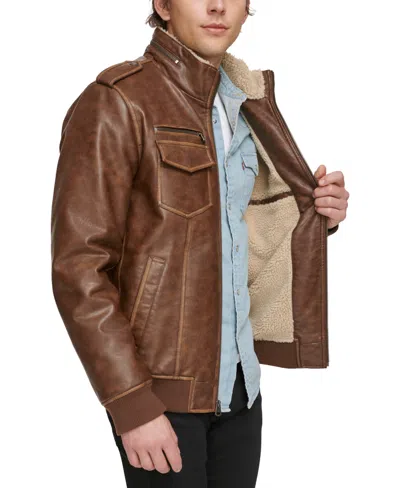 Levi's Men's Sherpa Lined Faux Leather Aviator Bomber In Brown