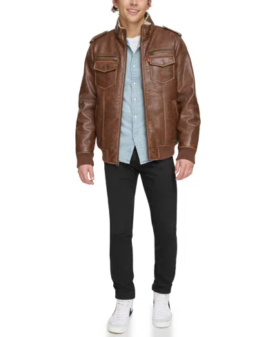 Levi's Men's Sherpa Lined Faux Leather Aviator Bomber In Brown