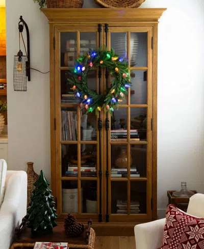 Nearly Natural 24in. Pre-lit Artificial Luxembourg Pine Christmas Wreath In Green