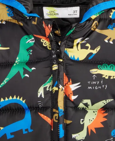 Epic Threads Boys Toddler 2t-4t Dino-print Midweight Hooded Puffer Jacket, Macy's Exclusive In Black