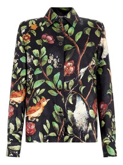 Roberto Cavalli Shrub Floral-print Shirt In Black