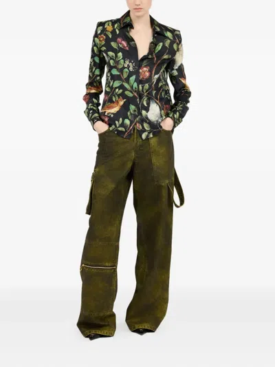 Roberto Cavalli Shrub Floral-print Shirt In Black