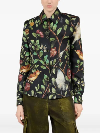 Roberto Cavalli Shrub Floral-print Shirt In Black