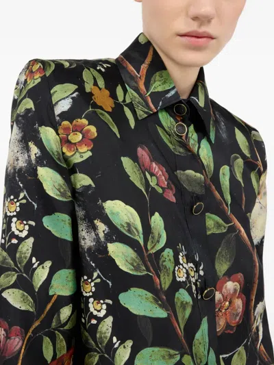 Roberto Cavalli Shrub Floral-print Shirt In Black