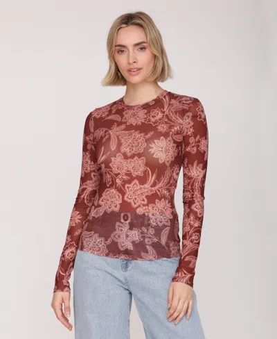 Avec Les Filles Women's Mesh Crew Neck Long Sleeve Top In Multi