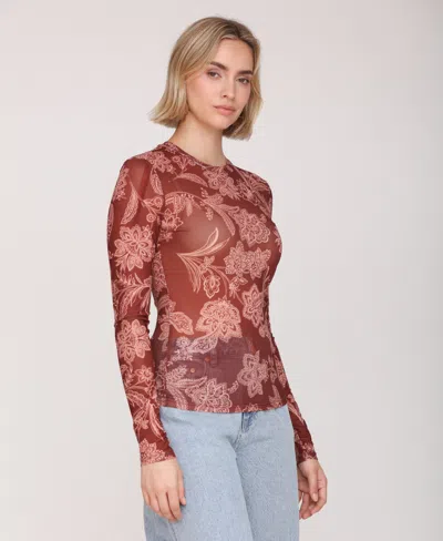 Avec Les Filles Women's Mesh Crew Neck Long Sleeve Top In Multi