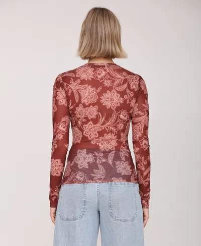 Avec Les Filles Women's Mesh Crew Neck Long Sleeve Top In Multi