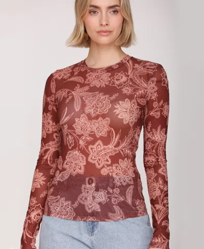 Avec Les Filles Women's Mesh Crew Neck Long Sleeve Top In Multi