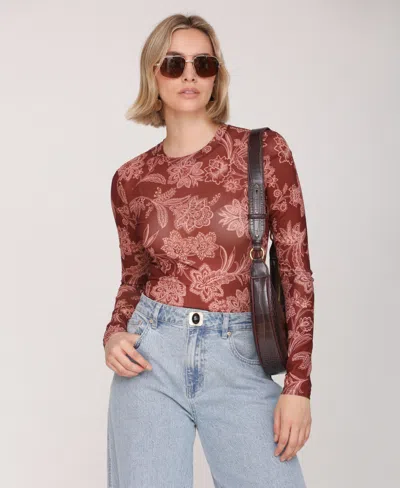 Avec Les Filles Women's Mesh Crew Neck Long Sleeve Top In Multi