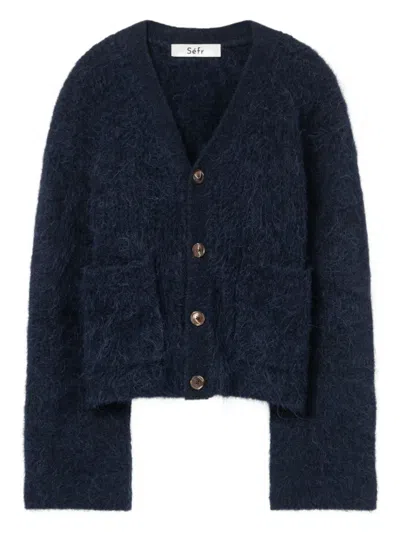 Séfr Textured Alpaca Yarn Long Sleeve Cardigan In Blue